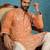 Mens orange modal embroidered calf length straight regular kurta