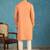Mens orange modal embroidered calf length straight regular kurta with trouser