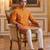 Mens orange silk blend woven design calf length straight regular kurta