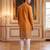Mens orange silk blend woven design calf length straight regular kurta