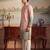 Mens peach silk blend woven design calf length straight regular kurta