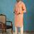 Mens orange modal embroidered calf length straight regular kurta