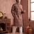 Mens grey modal floral printed calf length straight regular kurta