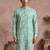 Mens teal viscose rayon embroidered calf length straight regular kurta