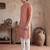 Mens orange modal embroidered calf length straight regular kurta