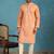 Mens orange modal embroidered calf length straight regular kurta