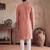 Mens peach modal embroidered calf length straight regular kurta