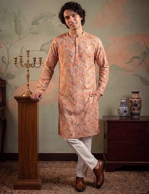 Mens multi viscose rayon embroidered calf length straight regular kurta 2