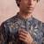 Mens blue modal floral printed calf length straight regular kurta