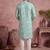 Mens teal viscose rayon embroidered calf length straight regular kurta
