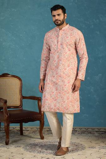 Mens multi viscose rayon embroidered calf length straight regular kurta