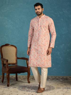 Mens multi viscose rayon embroidered calf length straight regular kurta 1