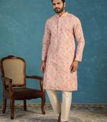 Mens multi viscose rayon embroidered calf length straight regular kurta