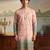 Mens peach silk blend woven design calf length straight regular kurta with trouser