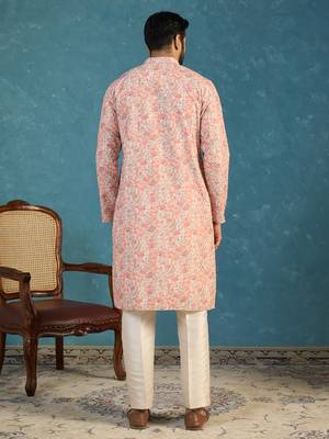 Mens multi viscose rayon embroidered calf length straight regular kurta 4