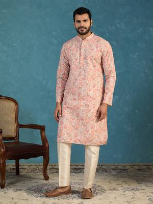 Mens multi viscose rayon embroidered calf length straight regular kurta 5