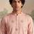 Mens peach silk blend woven design calf length straight regular kurta with trouser