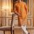 Mens orange silk blend woven design calf length straight regular kurta with trouser