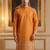 Mens orange silk blend woven design calf length straight regular kurta with trouser