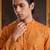 Mens orange silk blend woven design calf length straight regular kurta with trouser