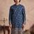 Mens blue silk blend woven design calf length straight regular kurta with trouser