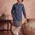 Mens blue silk blend woven design calf length straight regular kurta with trouser