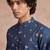 Mens blue silk blend woven design calf length straight regular kurta with trouser