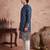 Mens blue silk blend woven design calf length straight regular kurta with trouser