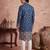 Mens blue silk blend woven design calf length straight regular kurta with trouser