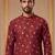 Mens maroon silk blend woven design calf length straight regular kurta with trouser