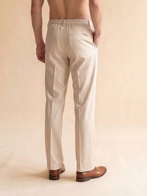 Men cream modal relaxed straight fit pleated trousers 4