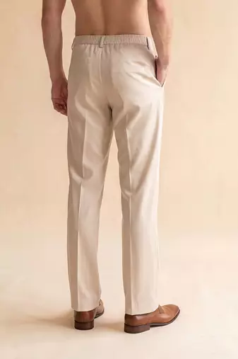 Men cream modal relaxed straight fit pleated trousers