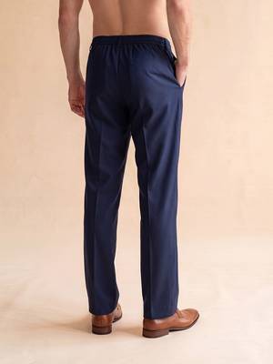 Men blue modal relaxed straight fit pleated trousers 3