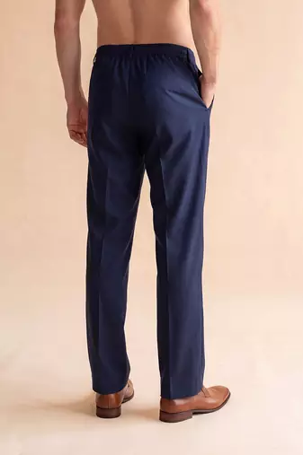Men blue modal relaxed straight fit pleated trousers