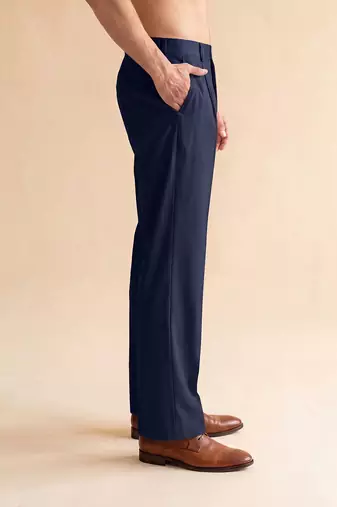 Men blue modal relaxed straight fit pleated trousers