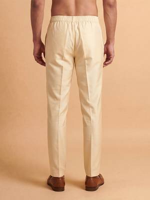 Men cream modal relaxed straight fit pleated trousers 4