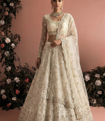 Ivory Indian Wedding Bridal Wear Premium Butterfly Net Lehenga Choli Set With Banglori Silk Inner For Women's