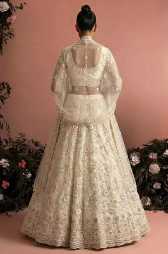 Ivory Indian Wedding Bridal Wear Premium Butterfly Net Lehenga Choli Set With Banglori Silk Inner For Women's