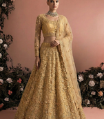 Yellow Indian Wedding Bridal Wear Premium Butterfly Net Lehenga Choli Set With Banglori Silk Inner For Women's