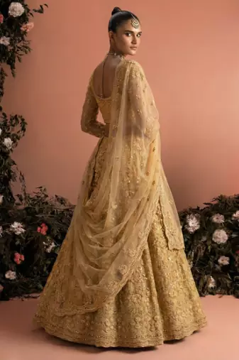 Yellow Indian Wedding Bridal Wear Premium Butterfly Net Lehenga Choli Set With Banglori Silk Inner For Women's