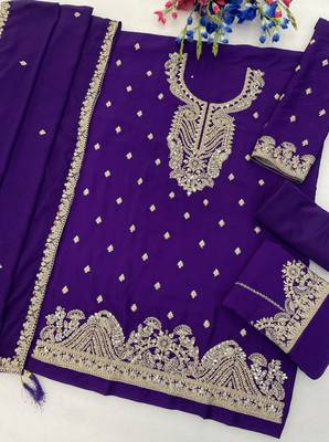 Violet chinon suit with embroidery coding & sequin work 3