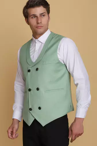 Leaf green waistcoat for men