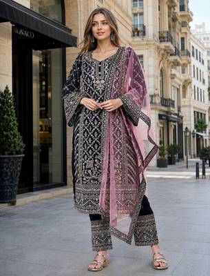 Maroon georgette suit with embroidery coding & sequin work 1