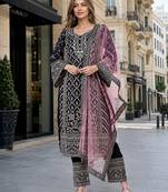 Maroon georgette semi stitched suit with embroidery coding & sequence work