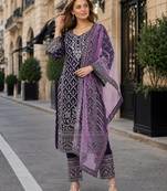 Purple georgette semi stitched suit with embroidery coding & sequence work