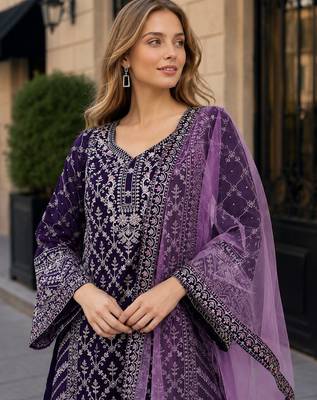 Purple georgette suit with embroidery coding & sequin work 2