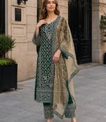 D green georgette semi stitched suit with embroidery coding & sequence work
