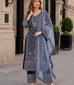 Navy georgette semi stitched suit with embroidery coding & sequence work