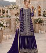 Violet georgette semi stitched suit with embroidery coding & sequence work