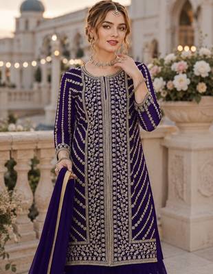 Violet georgette suit with embroidery coding & sequin work 2